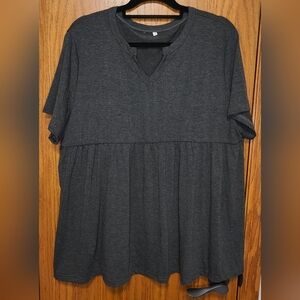 Women's Gray Baby Doll Tee Shirt Top, Size 3XL